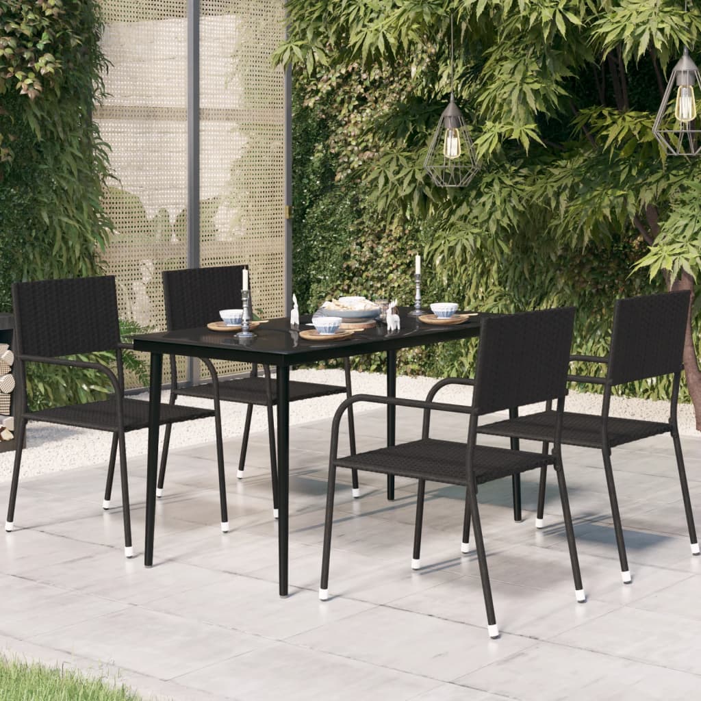 Mesa De Comedor De Jardín Acero Y Vidrio Negra