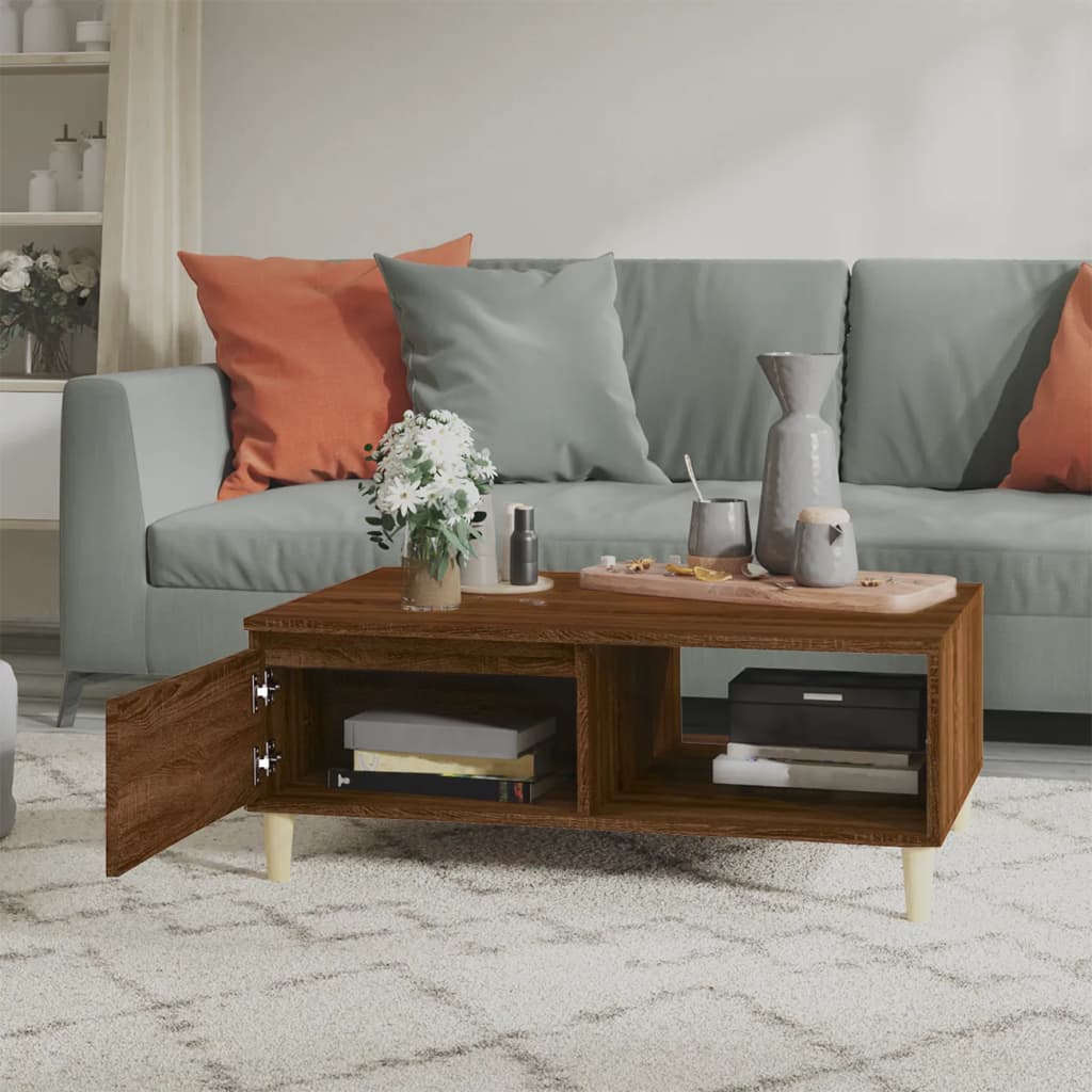 Mesa De Centro Madera De Ingeniería Roble Marrón 90X60X35 Cm