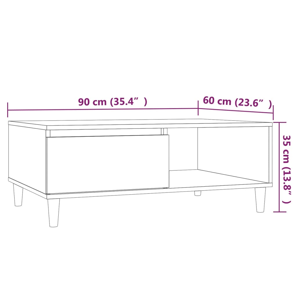 Mesa De Centro Madera De Ingeniería Roble Marrón 90X60X35 Cm