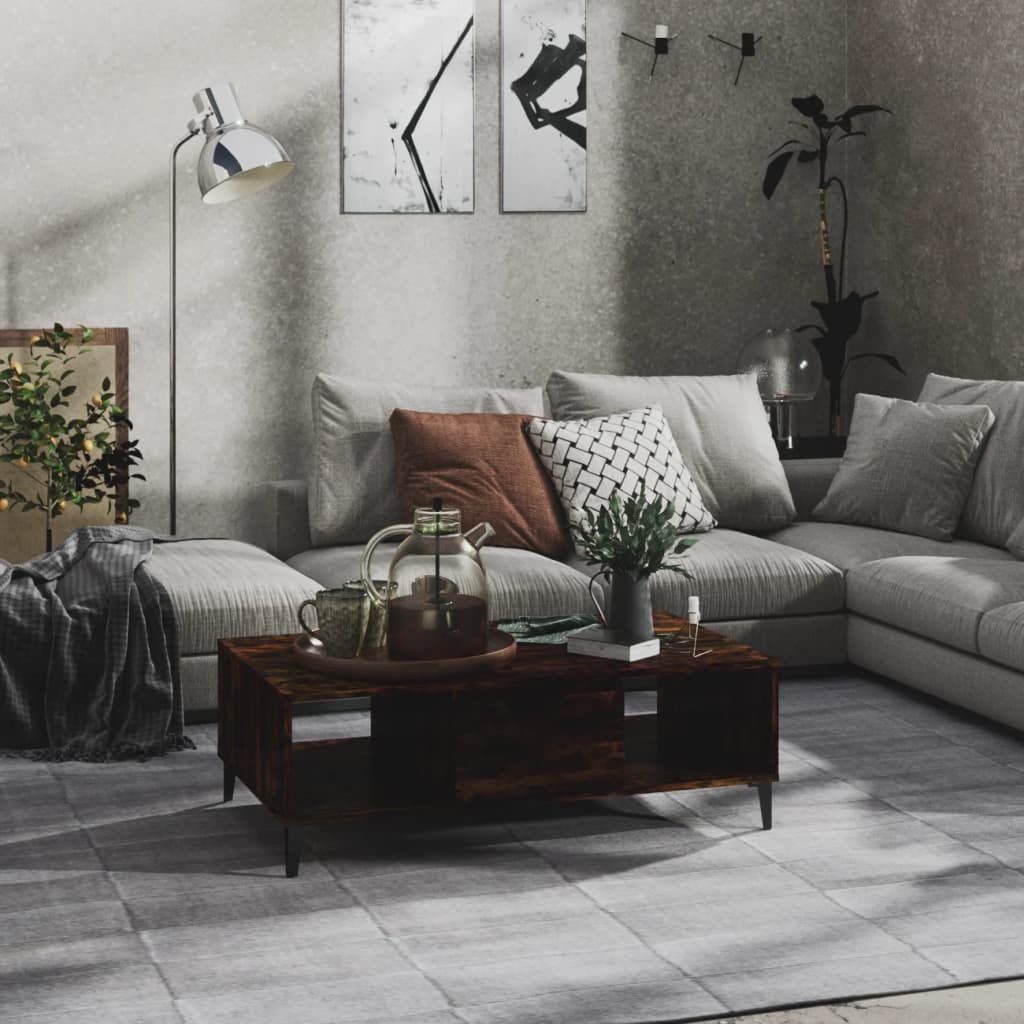 Mesa De Centro Madera Contrachapada Gris Brillo 103,5X60X35 Cm