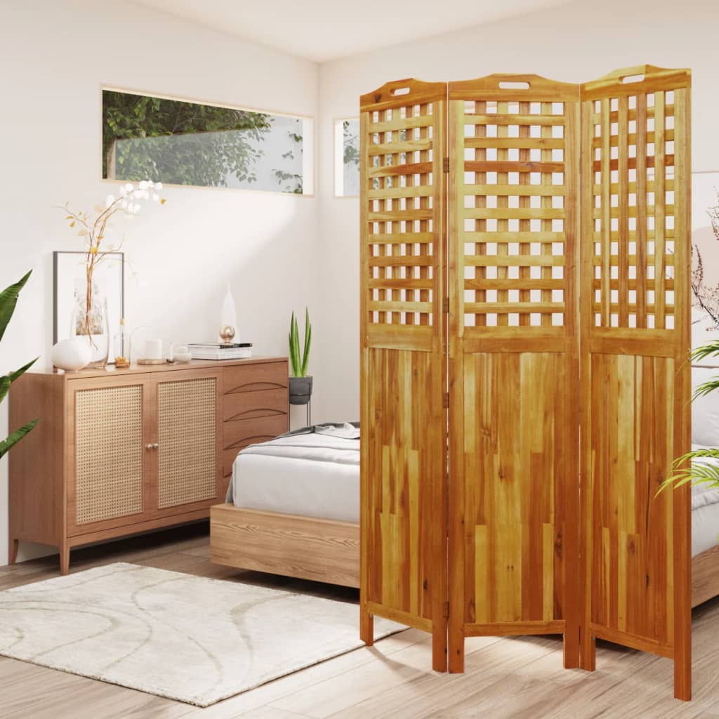 Biombo De 3 Paneles De Madera Maciza De Acacia 121,5X2X115 Cm