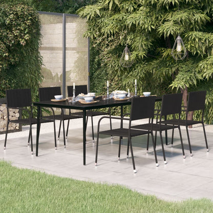 Mesa De Comedor De Jardín Acero Y Vidrio Negra