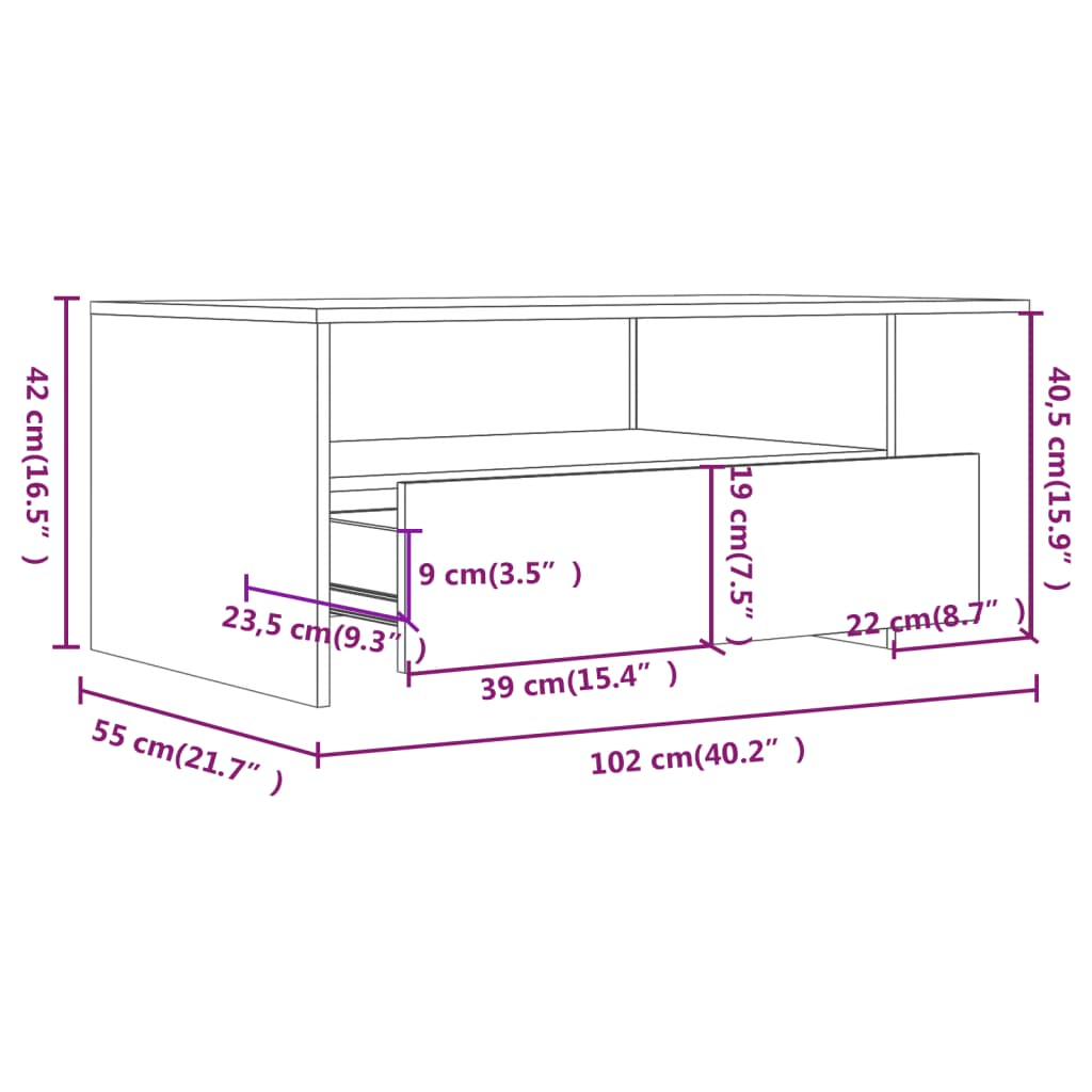 Mesa De Centro Madera De Ingeniería 102X55X42 Cm