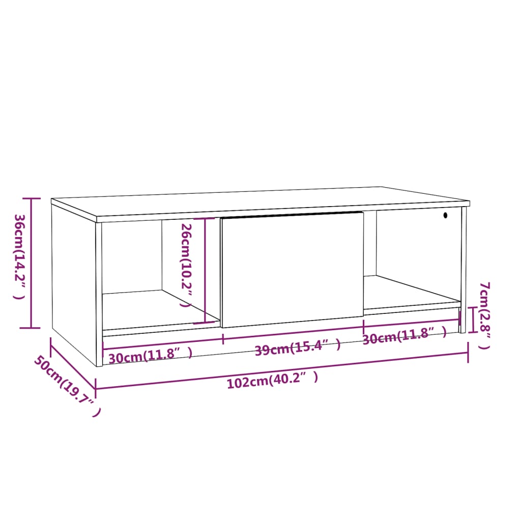 Mesa De Centro Madera De Ingeniería 102X50X36 Cm