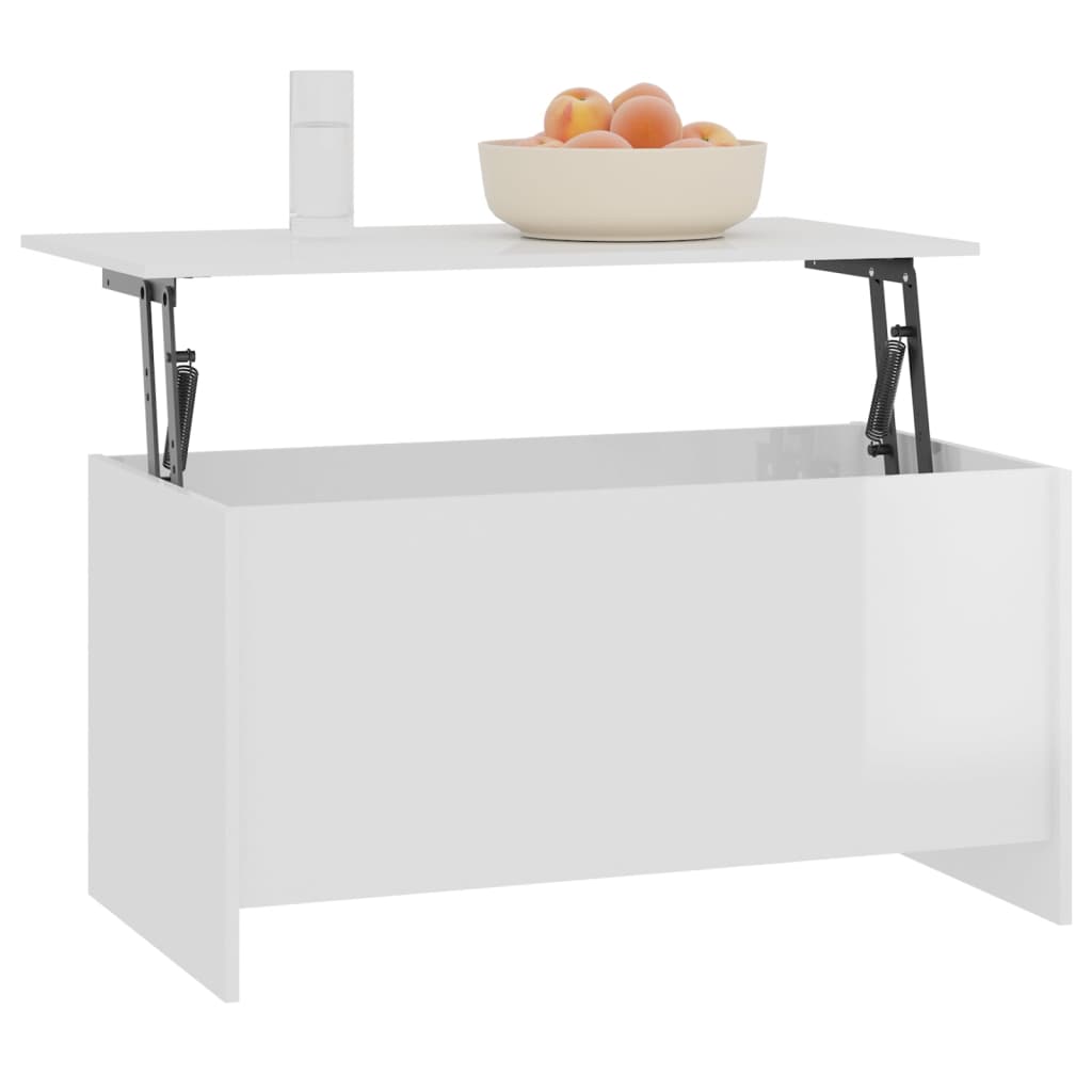 Mesa De Centro Madera Ingeniería Blanco Brillo 102X55,5X52,5 Cm