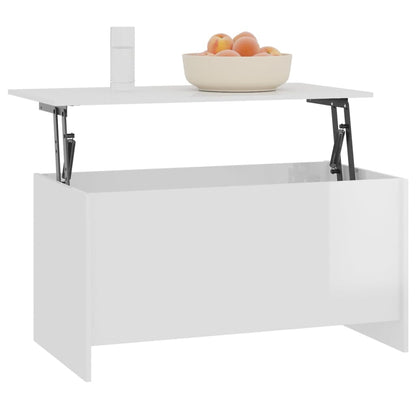 Mesa De Centro Madera Ingeniería Blanco Brillo 102X55,5X52,5 Cm