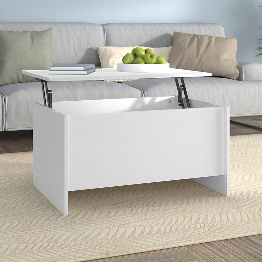 Mesa De Centro Madera Ingeniería Blanco Brillo 102X55,5X52,5 Cm