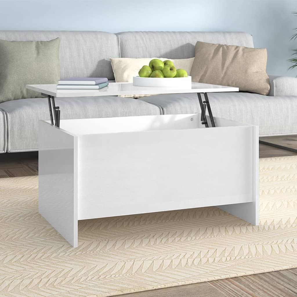 Mesa De Centro Madera Ingeniería Blanco Brillo 102X55,5X52,5 Cm