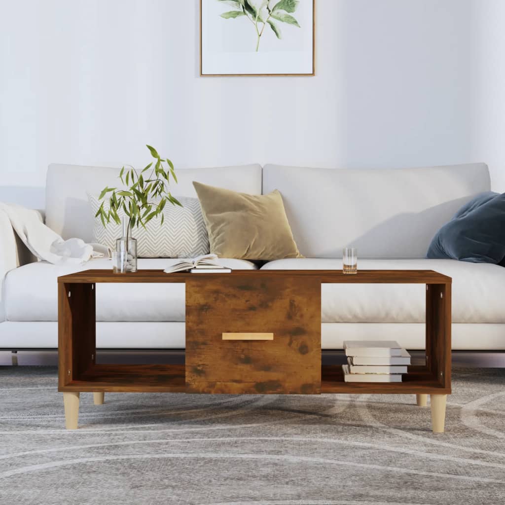 Mesa De Centro Madera Contrachapada Roble Marrón 102X50X40 Cm