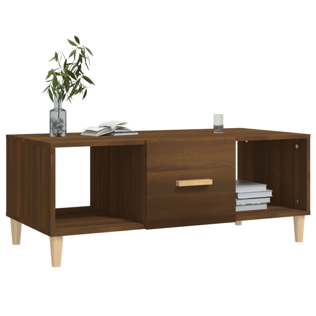 Mesa De Centro Madera Contrachapada Roble Marrón 102X50X40 Cm