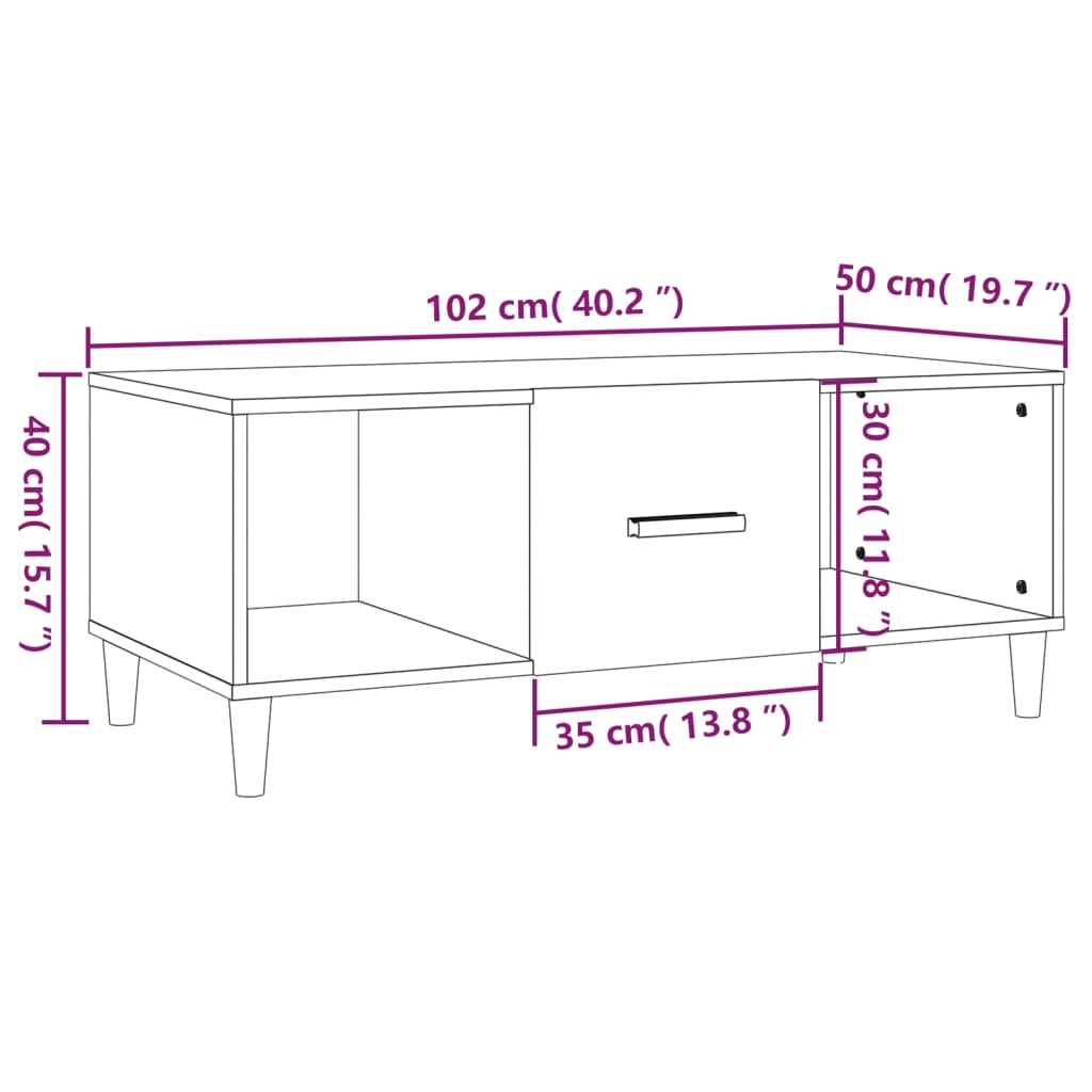 Mesa De Centro Madera Contrachapada Roble Marrón 102X50X40 Cm