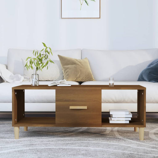 Mesa De Centro Madera Contrachapada Roble Marrón 102X50X40 Cm
