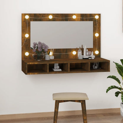Armario Con Espejo Y Led Roble Artesano 90X31,5X62 Cm