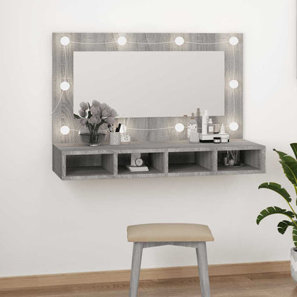 Armario Con Espejo Y Led Roble Artesano 90X31,5X62 Cm
