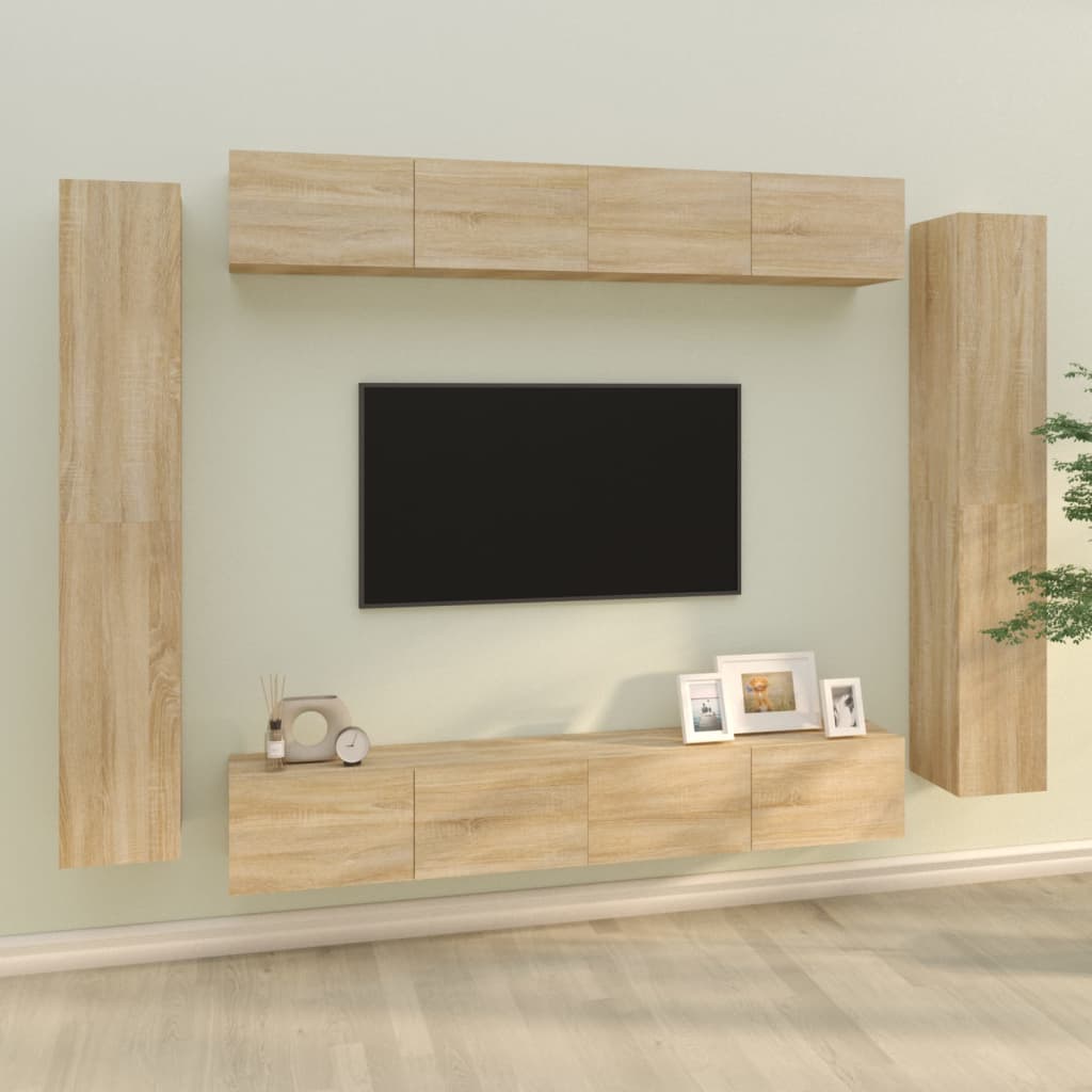 Conjunto De Mueble De Tv 8 Pcs Madera Contrachapada