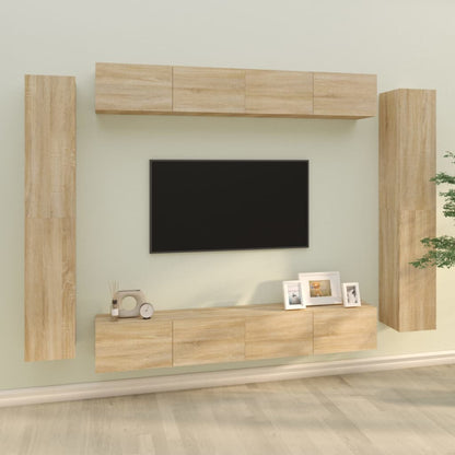 Conjunto De Mueble De Tv 8 Pcs Madera Contrachapada