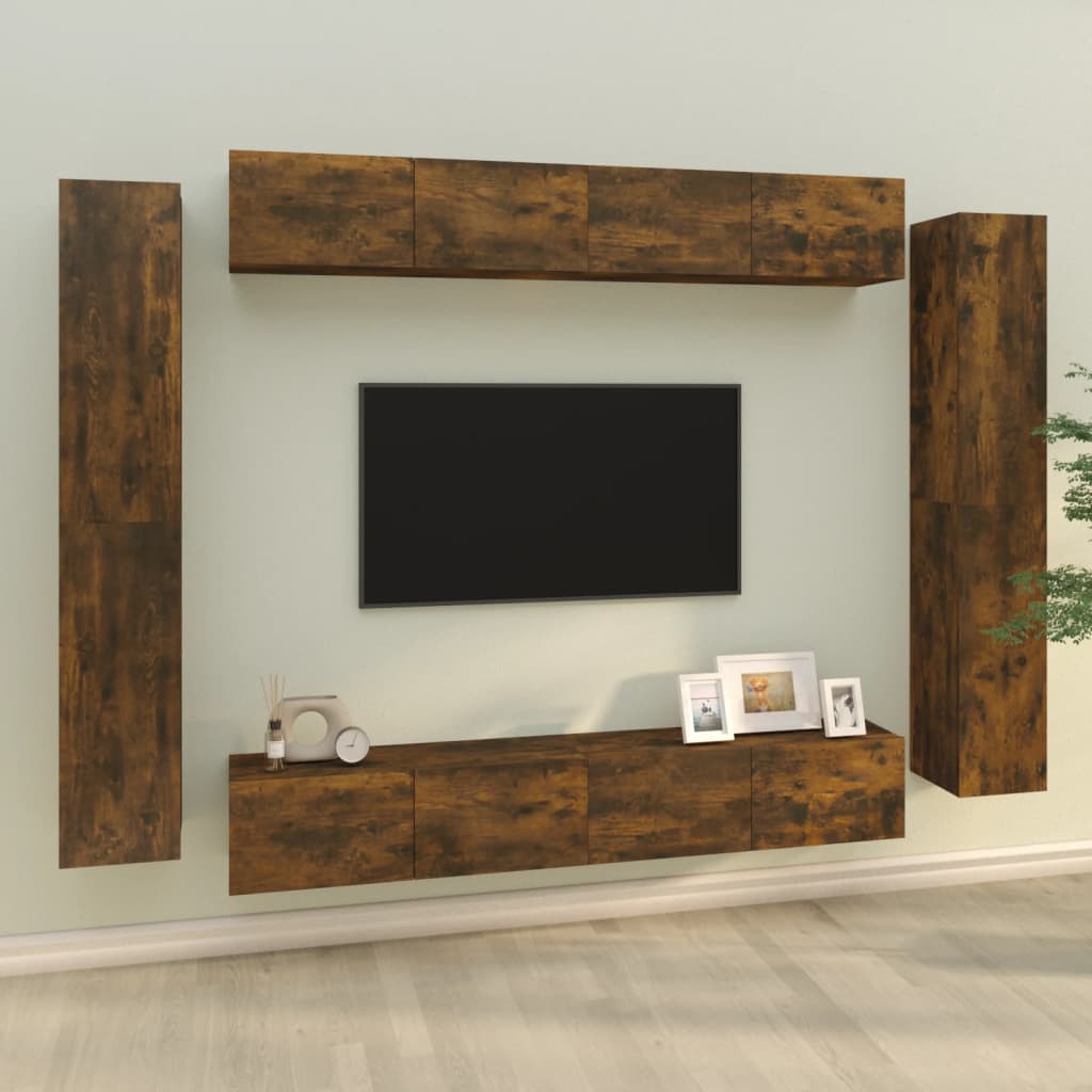 Conjunto De Mueble De Tv 8 Pcs Madera Contrachapada