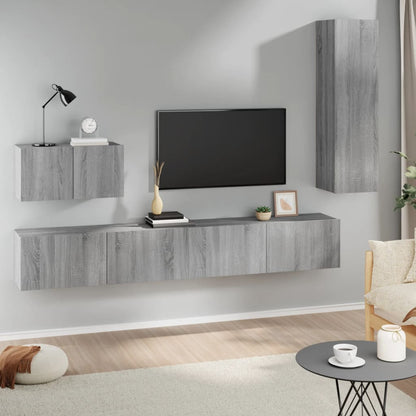 Mueble De Tv De Pared Montaje En La Pared 4 Pcs Roble Artesanal