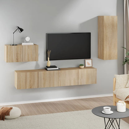 Mueble De Tv De Pared Montaje En La Pared 4 Pcs Roble Artesanal