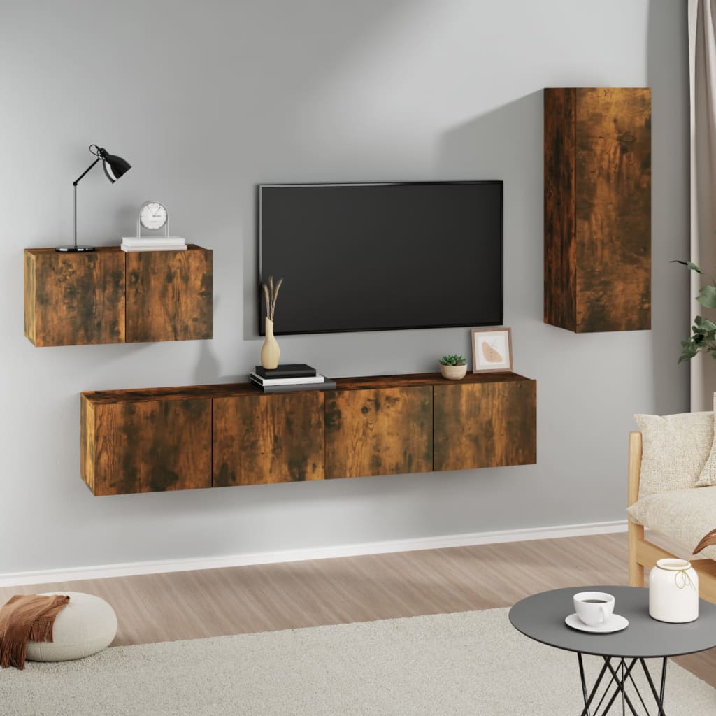 Mueble De Tv De Pared Montaje En La Pared 4 Pcs Roble Artesanal
