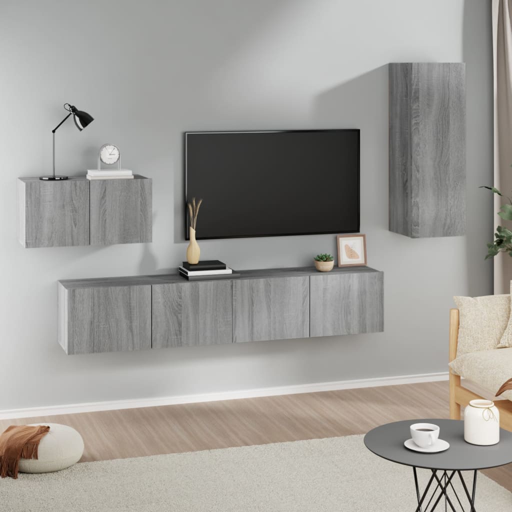 Mueble De Tv De Pared Montaje En La Pared 4 Pcs Roble Artesanal