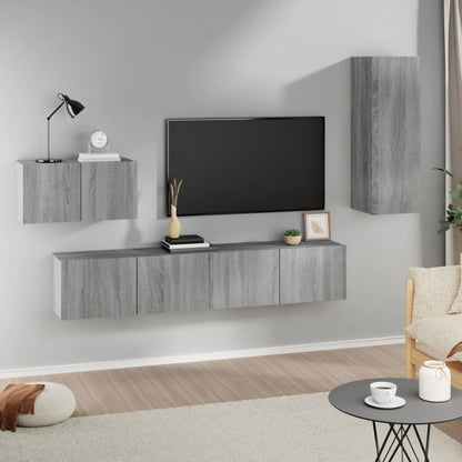 Mueble De Tv De Pared Montaje En La Pared 4 Pcs Roble Artesanal