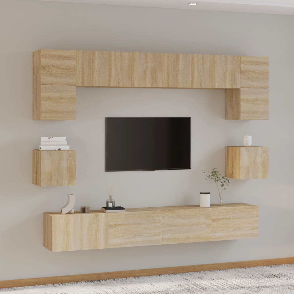 Conjunto De Mueble De Tv 8 Pcs Roble Artesanal