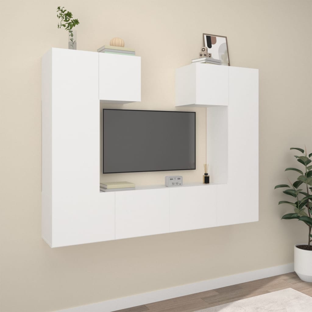 Conjunto De Mueble De Tv 6 Pcs Madera Contrachapada