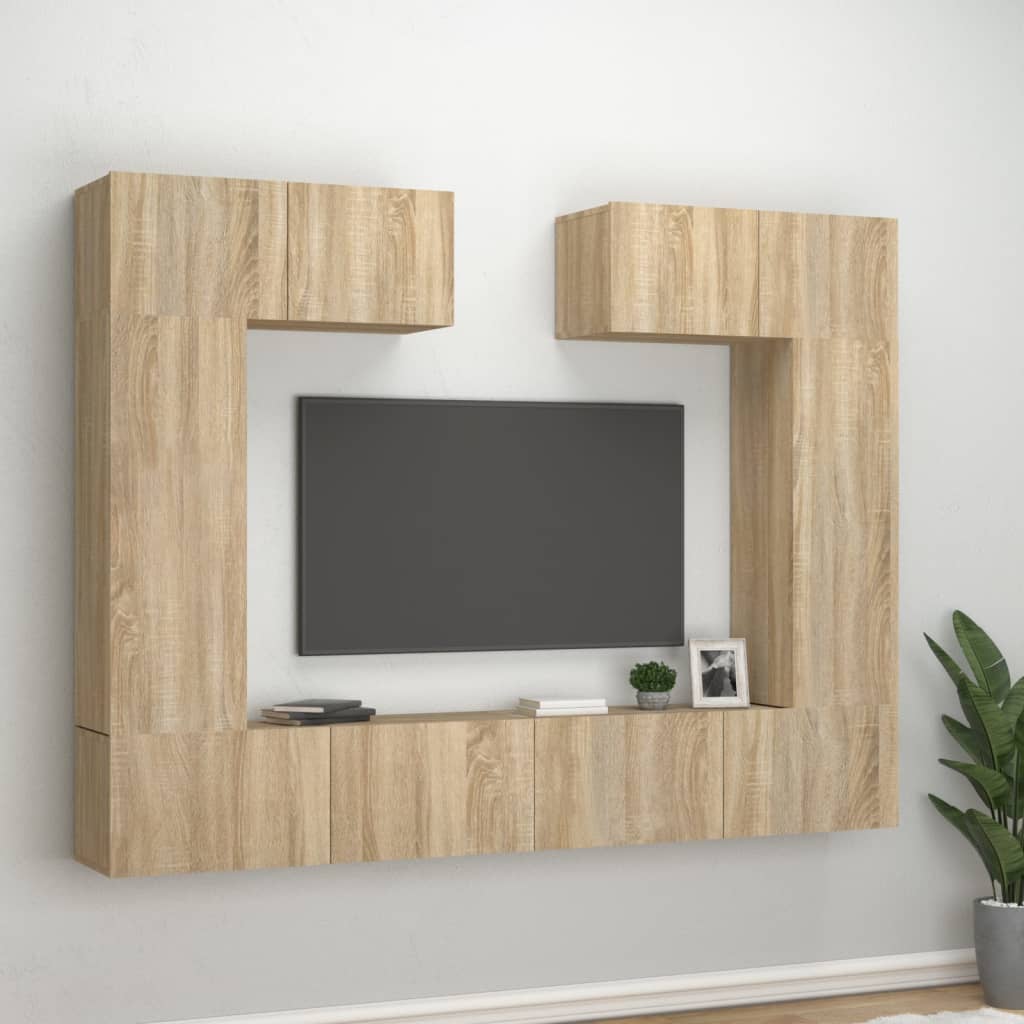 Conjunto De Mueble De Tv 6 Pcs Madera Contrachapada