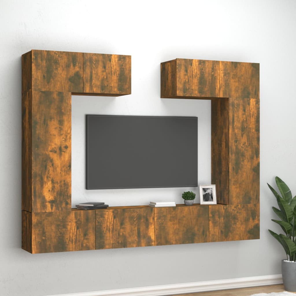 Conjunto De Mueble De Tv 6 Pcs Madera Contrachapada
