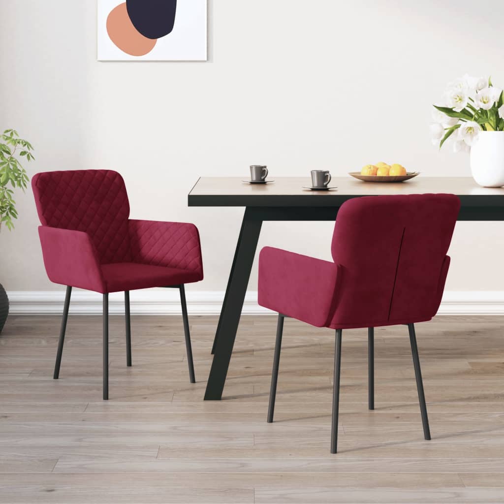 Sillas De Comedor 2 Unidades Terciopelo Rojo Tinto
