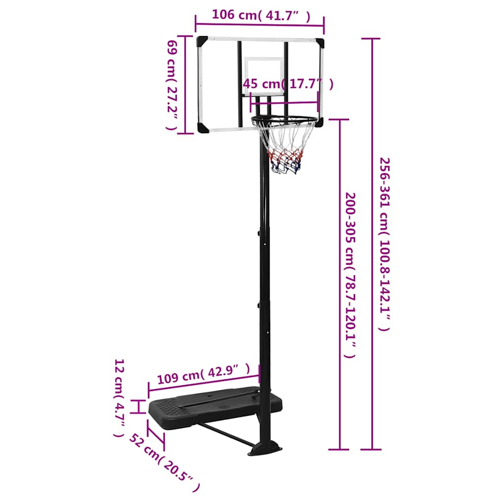 Canasta De Baloncesto Policarbonato Transparente 256-361 Cm