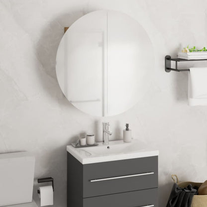 Armario De Baño Con Espejo Redondo Y Led Roble 54X54X17,5 Cm