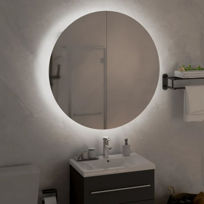 Armario De Baño Con Espejo Redondo Y Led Roble 54X54X17,5 Cm