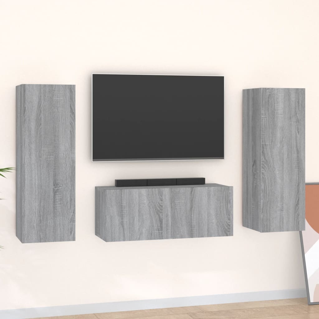 Conjunto De Mueble De Tv 3 Pcs Madera De Ingeniería