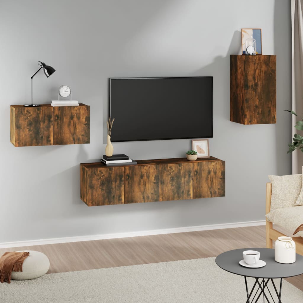 Mueble De Tv De Pared Montaje En La Pared 4 Pcs Roble Artesanal