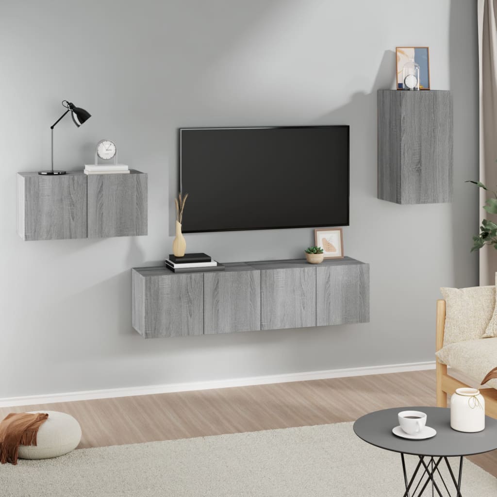 Mueble De Tv De Pared Montaje En La Pared 4 Pcs Roble Artesanal