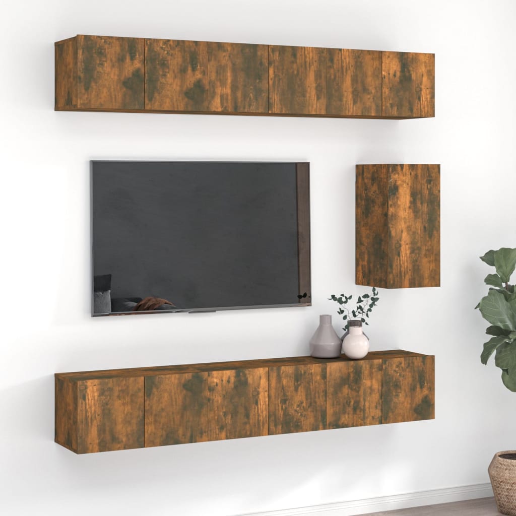 Conjunto De Mueble De Tv 7 Pcs Madera De Ingeniería