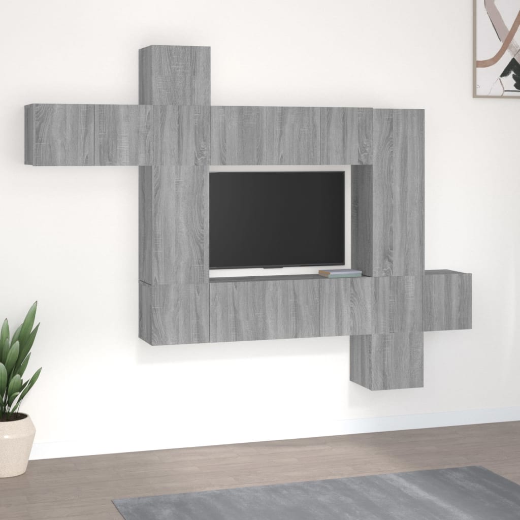 Conjunto De Mueble De Tv 9 Pcs Madera De Ingeniería