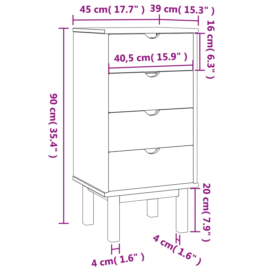 Cajonera Otta Madera Maciza De Pino 45X39X90 Cm