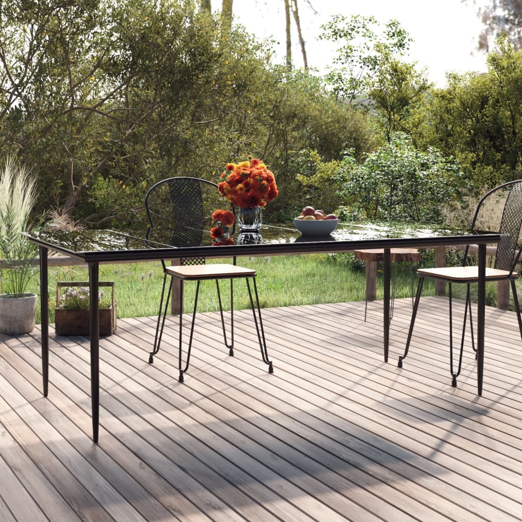 Mesa Comedor Jardín Acero Y Vidrio Templado Negro 200X100X74 Cm