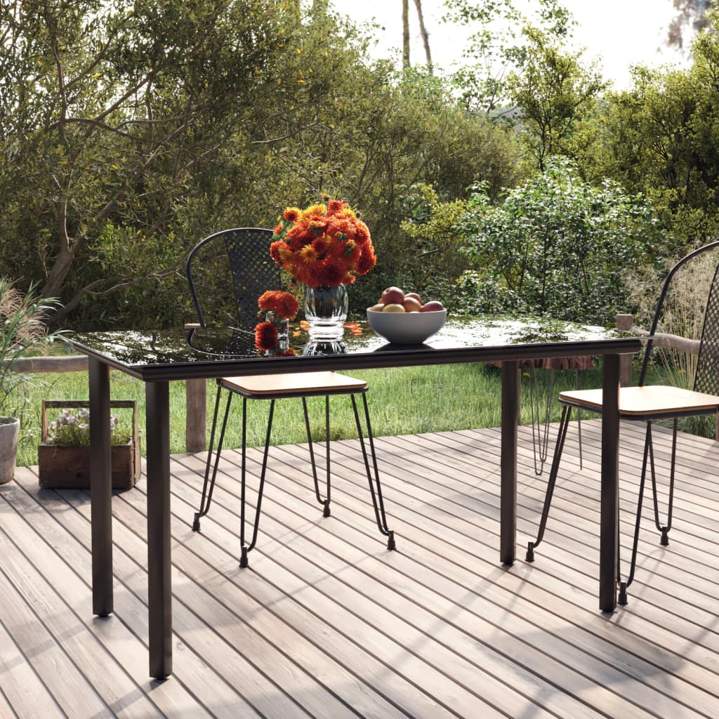 Mesa Comedor Jardín Acero Y Vidrio Templado Negro 200X100X74 Cm
