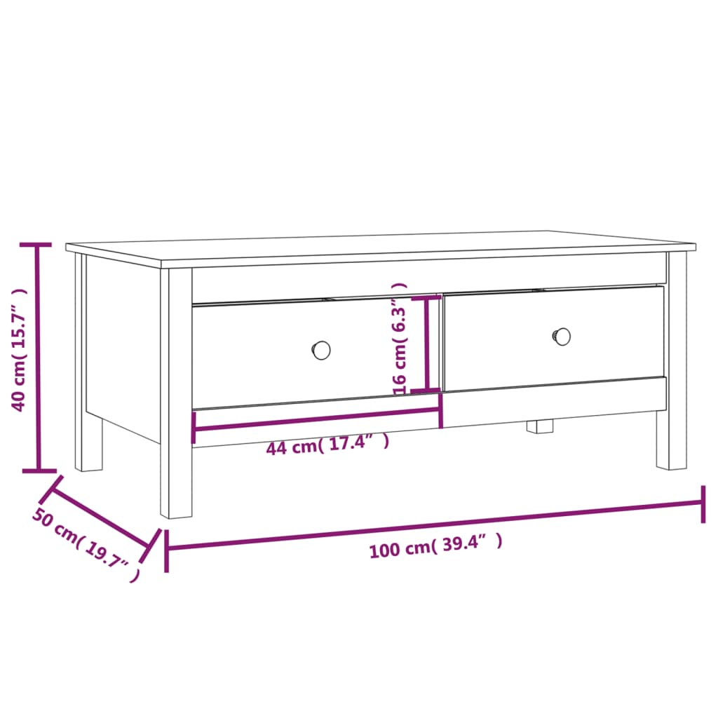 Mesa De Centro Madera Maciza De Pino 100X50X40 Cm