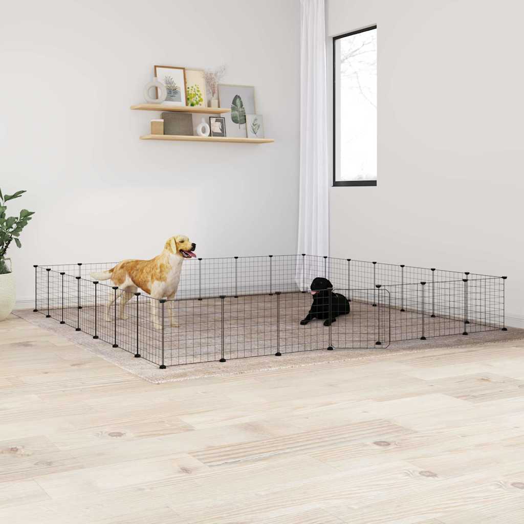 Jaula Para Mascotas De 20 Paneles Puerta Acero Negro 35X35 Cm