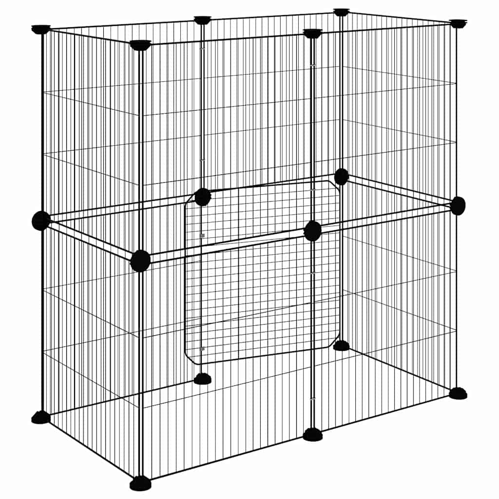 Jaula Para Mascotas De 12 Paneles Puerta Acero Negro 35X35Cm