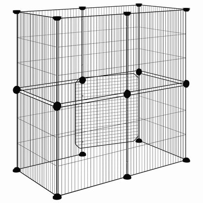 Jaula Para Mascotas De 12 Paneles Puerta Acero Negro 35X35Cm