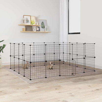 Jaula Para Mascotas De 12 Paneles Puerta Acero Negro 35X35Cm