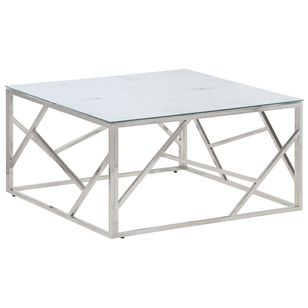 Mesa De Centro Plateada Acero Inoxidable Y Vidrio Templado