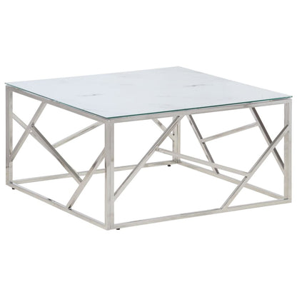 Mesa De Centro Plateada Acero Inoxidable Y Vidrio Templado