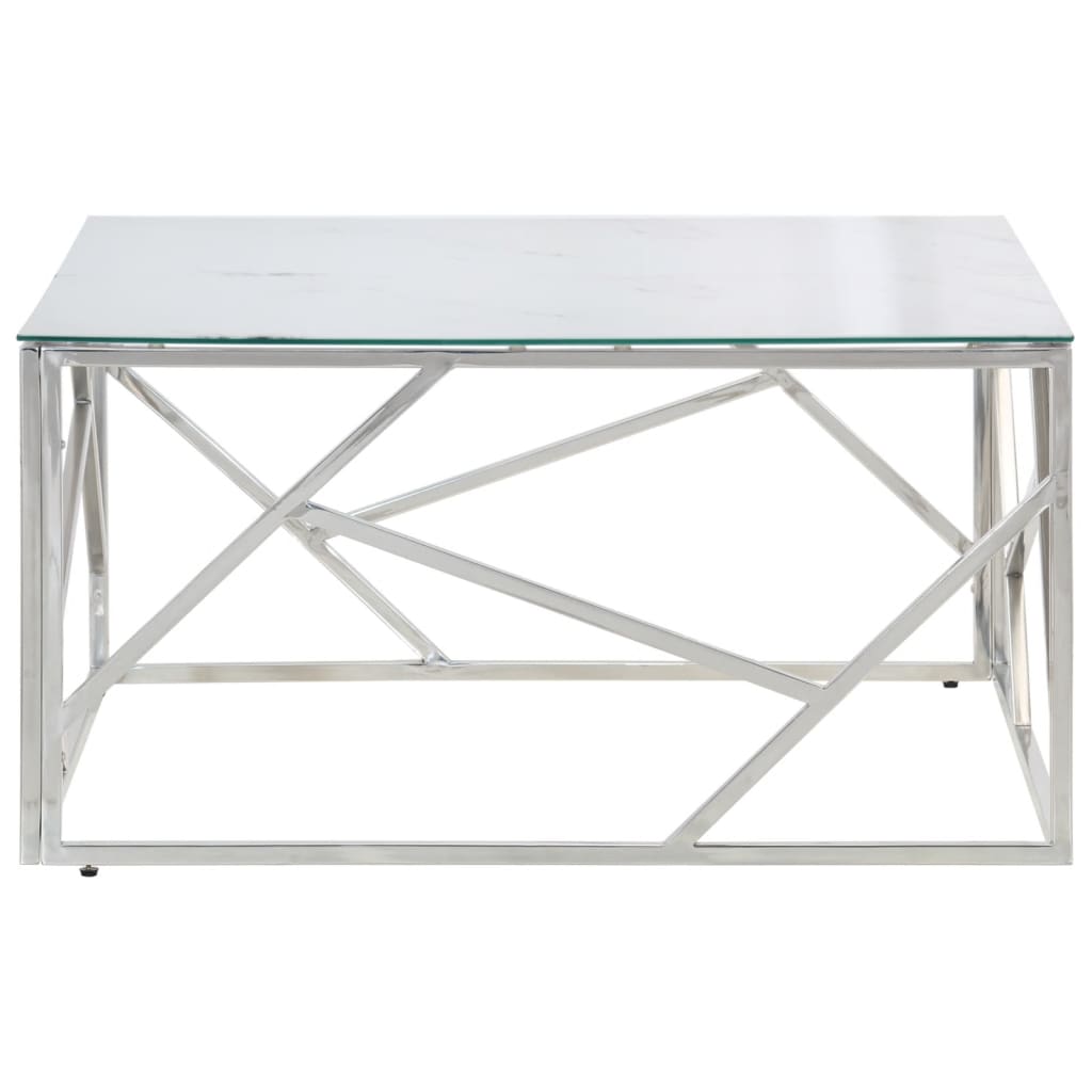 Mesa De Centro Plateada Acero Inoxidable Y Vidrio Templado